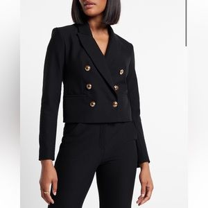 Peak Lapel Double Breasted Novelty Button Cropped Blazer - Size XS
